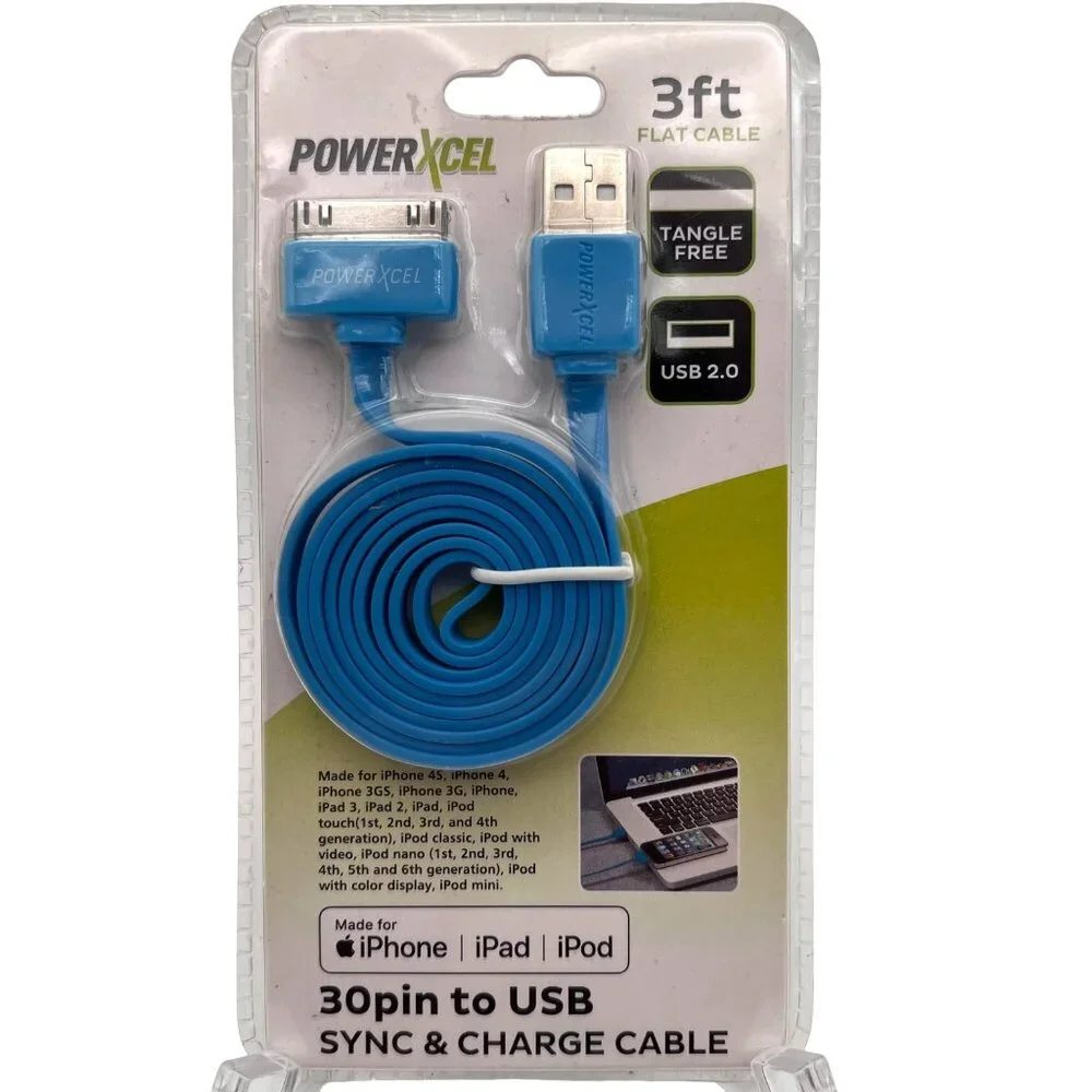 PowerXcel 3ft Flat 30-Pin To USB Sync & Charge Cable For iPhone/iPad/iPod New